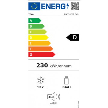 Teka RBF 78725 GWH Ψυγειοκαταψύκτης NoFrost Υ192xΠ70xΒ72.1εκ. Λευκός